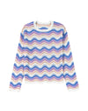 Purple Stripe Wavy Pointelle Knit Drop Shoulder Sweater - M