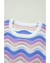 Purple Stripe Wavy Pointelle Knit Drop Shoulder Sweater - M