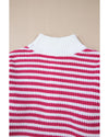 Pink Stripe Zip up Collar Drop Shoulder Sweater - L