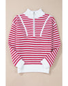 Pink Stripe Zip up Collar Drop Shoulder Sweater - M
