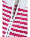 Pink Stripe Zip up Collar Drop Shoulder Sweater - XL