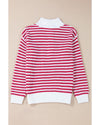 Pink Stripe Zip up Collar Drop Shoulder Sweater - XL