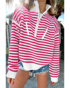Pink Stripe Zip up Collar Drop Shoulder Sweater - XL