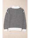 Black Stripe Zip up Collar Drop Shoulder Sweater - S