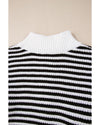 Black Stripe Zip up Collar Drop Shoulder Sweater - S