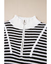 Black Stripe Zip up Collar Drop Shoulder Sweater - S
