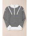 Black Stripe Zip up Collar Drop Shoulder Sweater - XL