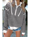Black Stripe Zip up Collar Drop Shoulder Sweater - XL