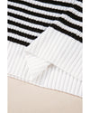 Black Stripe Zip up Collar Drop Shoulder Sweater - XL