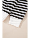 Black Stripe Zip up Collar Drop Shoulder Sweater - XL