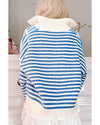 Sky Blue Stripe Zip up Collar Drop Shoulder Sweater - XL