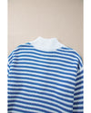 Sky Blue Stripe Zip up Collar Drop Shoulder Sweater - XL