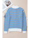 Sky Blue Stripe Zip up Collar Drop Shoulder Sweater - XL