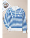 Sky Blue Stripe Zip up Collar Drop Shoulder Sweater - XL