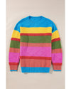 Light Blue Colorblock Mixed Textured Drop Shoulder Sweater - M