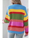 Light Blue Colorblock Mixed Textured Drop Shoulder Sweater - S