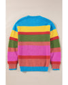 Light Blue Colorblock Mixed Textured Drop Shoulder Sweater - S