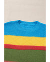 Light Blue Colorblock Mixed Textured Drop Shoulder Sweater - S