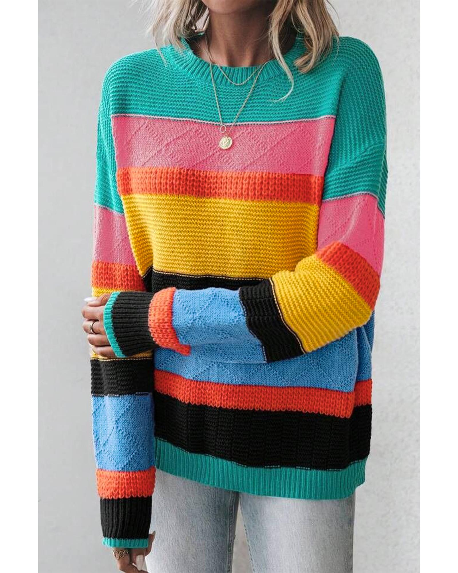 Yellow Colorblock Mixed Textured Drop Shoulder Sweater - M