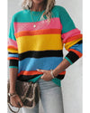 Yellow Colorblock Mixed Textured Drop Shoulder Sweater - M