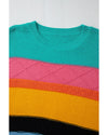 Yellow Colorblock Mixed Textured Drop Shoulder Sweater - M