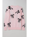 Light Pink Bow Pattern Knitted Loose Fit Sweater - XL