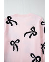 Light Pink Bow Pattern Knitted Loose Fit Sweater - XL