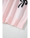 Light Pink Bow Pattern Knitted Loose Fit Sweater - XL