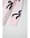 Light Pink Bow Pattern Knitted Loose Fit Sweater - XL