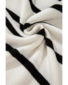 White Stripe Color Contrast Drop Shoulder Crew Neck Sweater - L