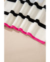 White Stripe Color Contrast Drop Shoulder Crew Neck Sweater - L