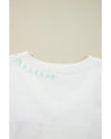 White Big Flower Pattern V Neck Drop Shoulder Sweater - M