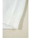 White Big Flower Pattern V Neck Drop Shoulder Sweater - XL