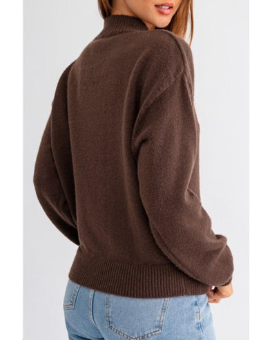 Coffee Western Howdy Boot Graphic High Neck Sweater - M