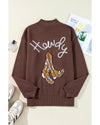 Coffee Western Howdy Boot Graphic High Neck Sweater - M