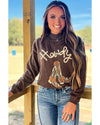 Coffee Western Howdy Boot Graphic High Neck Sweater - M