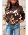 Coffee Western Howdy Boot Graphic High Neck Sweater - XL