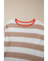 Apricot Colorblock Striped Round Neck Drop Shoulder Sweater - XL
