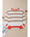 Apricot Colorblock Striped Round Neck Drop Shoulder Sweater - XL