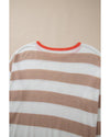 Apricot Colorblock Striped Round Neck Drop Shoulder Sweater - XL