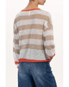 Apricot Colorblock Striped Round Neck Drop Shoulder Sweater - XL