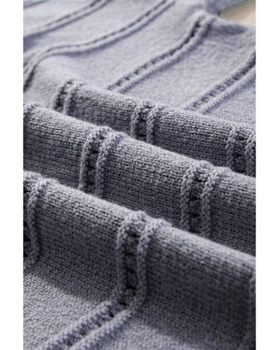 Light Grey Boat Neck Drop Shoulder Pointelle Knit Sweater - L