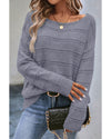Light Grey Boat Neck Drop Shoulder Pointelle Knit Sweater - L