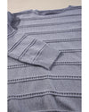 Light Grey Boat Neck Drop Shoulder Pointelle Knit Sweater - L