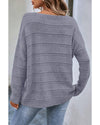 Light Grey Boat Neck Drop Shoulder Pointelle Knit Sweater - L
