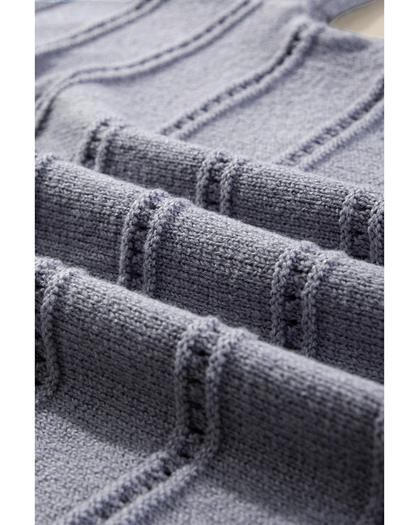 Light Grey Boat Neck Drop Shoulder Pointelle Knit Sweater - S