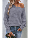 Light Grey Boat Neck Drop Shoulder Pointelle Knit Sweater - S