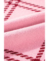 Pink Plaid Pattern Knitted Drop Shoulder Sweater - XL