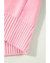 Pink Plaid Pattern Knitted Drop Shoulder Sweater - XL