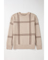 Khaki Plaid Pattern Knitted Drop Shoulder Sweater - XL